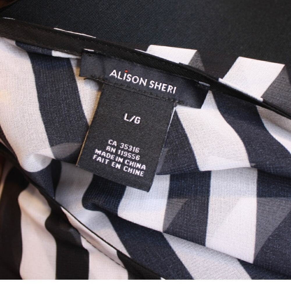 Alison Sheri Sheer Tunic Blouse Top Striped Checked Black And White L - Picture 4 of 4